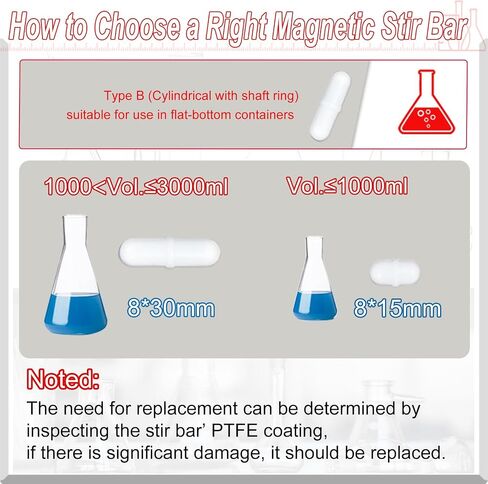 Magnetic Stir Bar Set, Lab Type-B Mixed Size PTFE Magnetic Stirrer Mixer Stir Bars for Flat Bottom Beaker, 8x35mm, 8x30mm, 8x28mm, 7x30mm Magnetism for Laboratory Home DIY Project in Kuwait