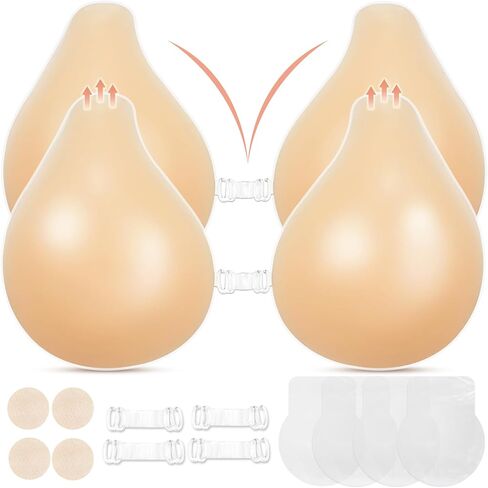Sticky Push Up Adhesive Bra 2 Pairs, Strapless Backless Invisible Lift, Nipple Covers Silicone Pasties Creme in Kuwait