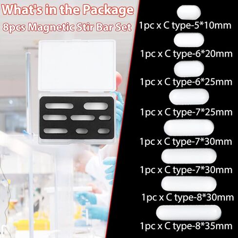 Magnetic Stir Bar Set, Lab Type-B Mixed Size PTFE Magnetic Stirrer Mixer Stir Bars for Flat Bottom Beaker, 8x35mm, 8x30mm, 8x28mm, 7x30mm Magnetism for Laboratory Home DIY Project in Kuwait