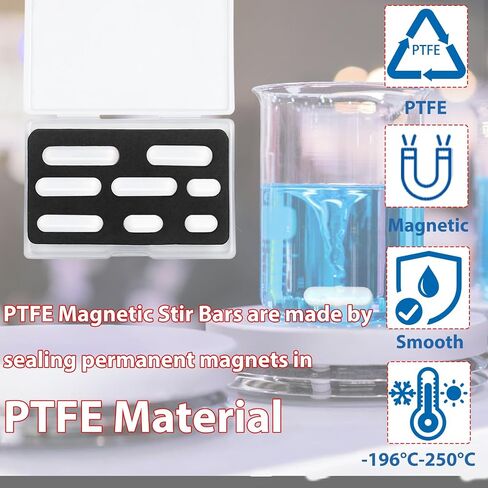 Magnetic Stir Bar Set, Lab Type-B Mixed Size PTFE Magnetic Stirrer Mixer Stir Bars for Flat Bottom Beaker, 8x35mm, 8x30mm, 8x28mm, 7x30mm Magnetism for Laboratory Home DIY Project in Kuwait