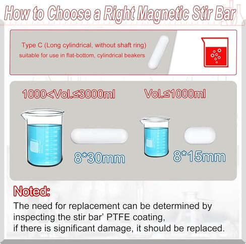 Magnetic Stir Bar Set, Lab Type-B Mixed Size PTFE Magnetic Stirrer Mixer Stir Bars for Flat Bottom Beaker, 8x35mm, 8x30mm, 8x28mm, 7x30mm Magnetism for Laboratory Home DIY Project in Kuwait