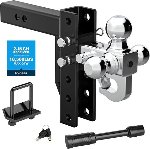 Adjustable Trailer Hitch Ball Mount with Hook, Tri-Ball (1-7/8" x 2" x 2-5/16") Drop Hitch,6 Inch Drop Hitch, Fits 2-Inch Receiver,Anti-Theft Pins Locks,Tow Hitch for Heavy Duty Truck in Kuwait
