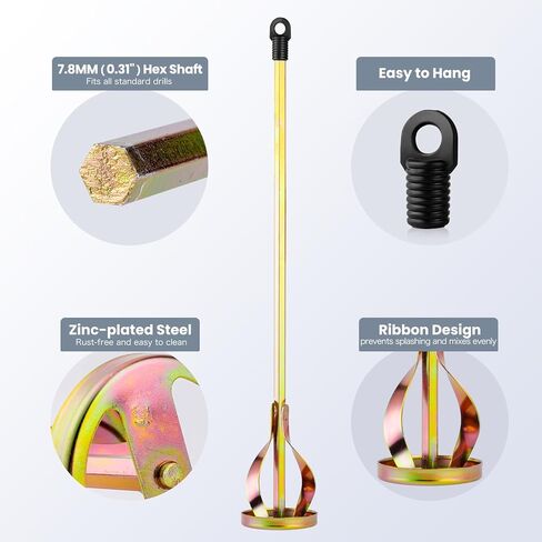 Paint Mixer for Drill, Paint Stirrer for Drill, Zinc Plated Steel, Rustproof and Easy to Clean, Fits Standard Drill, 1-5 Gallon Buckets, Mixes Paint, Mud, Grout, Epoxy, Cement, 2.36" Diamater, 1PC in Saudi Arabia