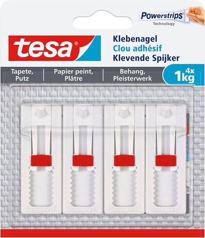 TESA مسمار لاصق قابل للتعديل (لخلفية وجص 1 كجم ، ارتفاع قابل للتعديل ، مسمار جدار لاصق ذاتي ، حتى 1 كيلوغرام سعة الحزمة لكل مسمار) حزمة 4 in Kuwait