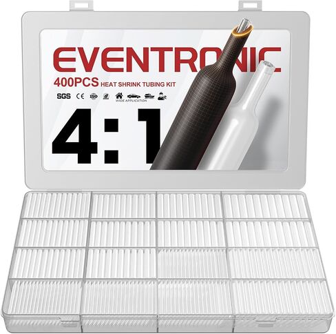 Eventronic 4:1 Heat Shrink Tubing Kit - 400 Pcs Adhesive Lined, Wire Shrink Wrap Tubing, Marine Grade Industrial Heat-Shrink Tubing, Black and Red in Kuwait