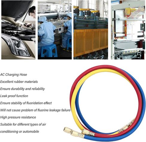 AC Charging Hoses Tube, 3ft Refrigerant Charging Hose, Fits for R22 Refrigeration Tri Color, Car Air Conditioning and HVAC Manifold Gauge Hose Kit, Red, Yellow, Blue (Pack of 3) in Saudi Arabia