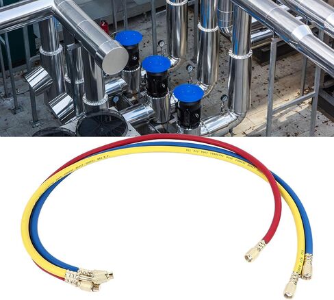 AC Charging Hoses Tube, 3ft Refrigerant Charging Hose, Fits for R22 Refrigeration Tri Color, Car Air Conditioning and HVAC Manifold Gauge Hose Kit, Red, Yellow, Blue (Pack of 3) in Saudi Arabia