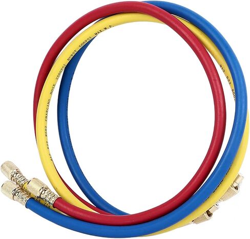 AC Charging Hoses Tube, 3ft Refrigerant Charging Hose, Fits for R22 Refrigeration Tri Color, Car Air Conditioning and HVAC Manifold Gauge Hose Kit, Red, Yellow, Blue (Pack of 3) in Saudi Arabia