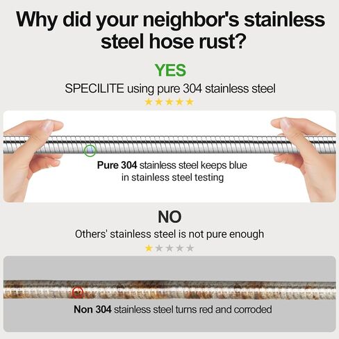 125ft 304 Stainless Steel Garden Hose Metal, Heavy Duty Water Pipe with Nozzles for Yard, Outdoor - Flexible, Never Kink & Tangle, Puncture Resistant (Sliver) in Saudi Arabia