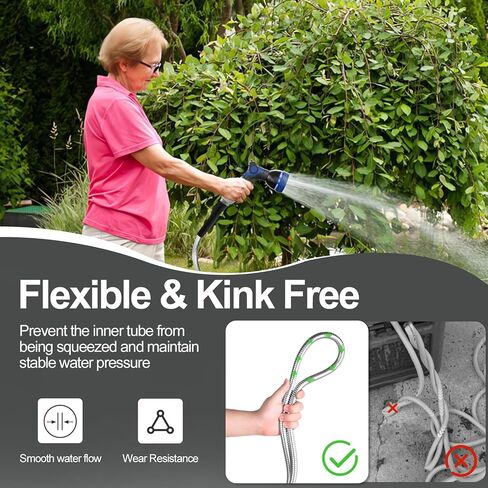125ft 304 Stainless Steel Garden Hose Metal, Heavy Duty Water Pipe with Nozzles for Yard, Outdoor - Flexible, Never Kink & Tangle, Puncture Resistant (Sliver) in Saudi Arabia