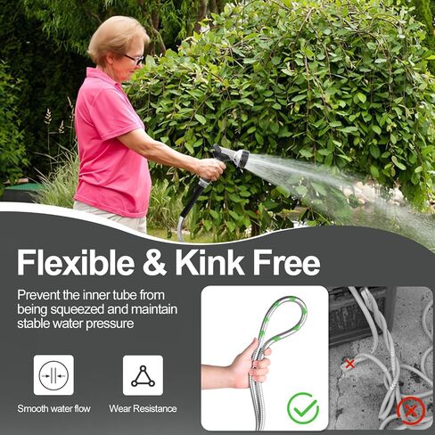 125ft 304 Stainless Steel Garden Hose Metal, Heavy Duty Water Pipe with Nozzles for Yard, Outdoor - Flexible, Never Kink & Tangle, Puncture Resistant (Sliver) in Saudi Arabia
