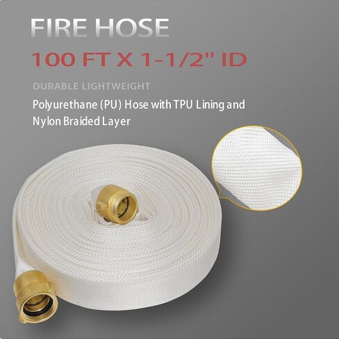 خرطوم النار 100 قدم × 1-1/2 "معرف ، نحاس ناشط ، واجهة NH ، TPU ، البوليستر ، ضغط العمل 250 رطل ، ضغط الانفجار 500 رطل ، النار الداخلية ، المنزل ، غارم حريق الري. in Kuwait