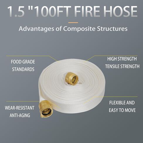 خرطوم النار 100 قدم × 1-1/2 "معرف ، نحاس ناشط ، واجهة NH ، TPU ، البوليستر ، ضغط العمل 250 رطل ، ضغط الانفجار 500 رطل ، النار الداخلية ، المنزل ، غارم حريق الري. in Kuwait