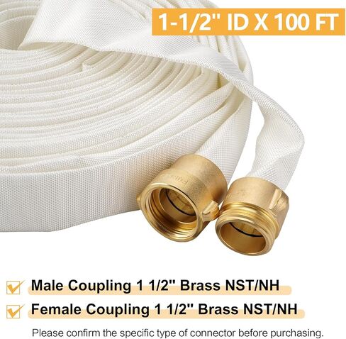خرطوم النار ، 1-1/2 "id × 75 قدم ، سترة واحدة TPU ، 450 رطل/بوصة مربعة ضغط الانفجار ، خرطوم النار الصناعية مع توصيلات النحاس NST/NH للاستخدام الداخلي in Kuwait