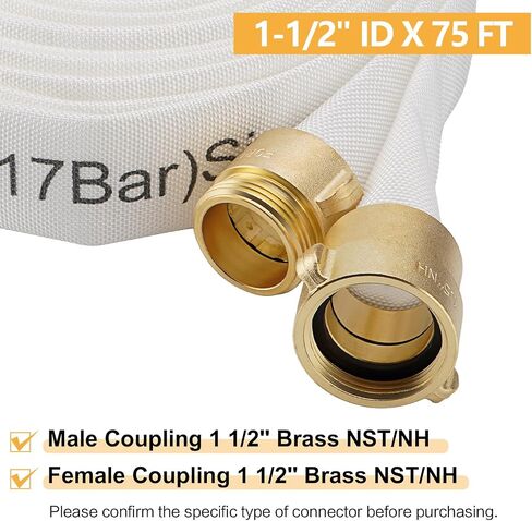خرطوم النار ، 1-1/2 "id × 75 قدم ، سترة واحدة TPU ، 450 رطل/بوصة مربعة ضغط الانفجار ، خرطوم النار الصناعية مع توصيلات النحاس NST/NH للاستخدام الداخلي in Kuwait