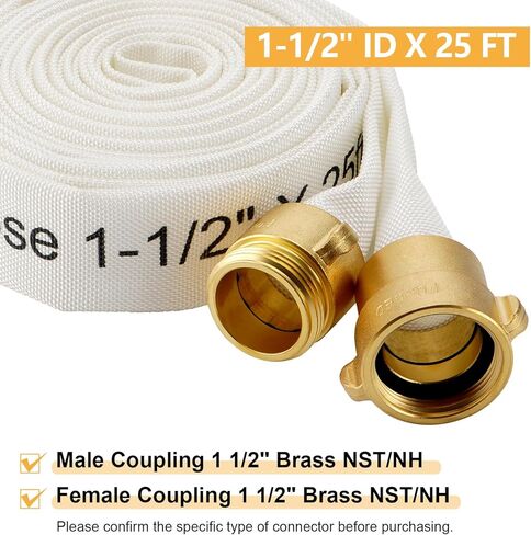 خرطوم النار ، 1-1/2 "id × 75 قدم ، سترة واحدة TPU ، 450 رطل/بوصة مربعة ضغط الانفجار ، خرطوم النار الصناعية مع توصيلات النحاس NST/NH للاستخدام الداخلي in Kuwait