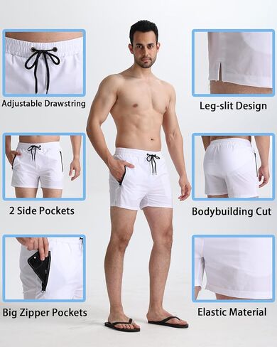 JIHUILAI Men's Swim Trunks with Mesh Lining Zippered Pockets Swimwear 5 inch Inseam Quick Dry Bathing Suit for Men in Kuwait