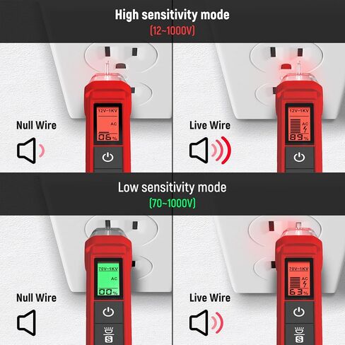 KAIWEETS Voltage Tester/Non-Contact Voltage Tester with Signal Percentage, Dual Range AC 12V/70V-1000V, Live/Null Wire Tester, Electrical Tester with LCD Display, Buzzer Alarm, Wire Breakpoint Finder in Kuwait
