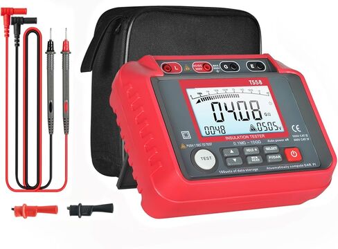 Megohmmeter, 0.1MΩ~20GΩ Digital Insulation Resistance Tester ACV DCV 10-600V Megger Megohm Testing Meter with 100 Data Storages, Low Battery Indicator, LCD Backlight Display for Electrical Equipment in Saudi Arabia