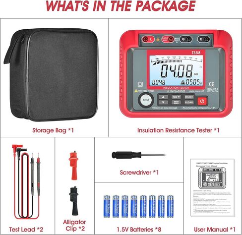 Megohmmeter, 0.1MΩ~20GΩ Digital Insulation Resistance Tester ACV DCV 10-600V Megger Megohm Testing Meter with 100 Data Storages, Low Battery Indicator, LCD Backlight Display for Electrical Equipment in Saudi Arabia