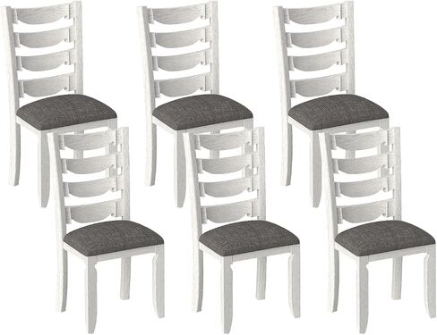7-Piece Solid Wood Dining Table Set with 6 Upholstered Chairs - Easy Assembly Modern Design for Kitchen & Small Spaces, Durable Wooden Table and Chairs for Dining Room, Kitchen, Light Grey in Saudi Arabia