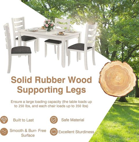 7-Piece Solid Wood Dining Table Set with 6 Upholstered Chairs - Easy Assembly Modern Design for Kitchen & Small Spaces, Durable Wooden Table and Chairs for Dining Room, Kitchen, Light Grey in Saudi Arabia