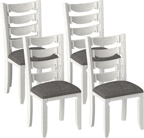 7-Piece Solid Wood Dining Table Set with 6 Upholstered Chairs - Easy Assembly Modern Design for Kitchen & Small Spaces, Durable Wooden Table and Chairs for Dining Room, Kitchen, Light Grey in Saudi Arabia