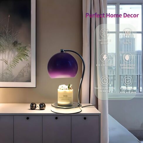 Candle Lamp Warmer, Wide Base Scented Candle Warmer with Timer and Dimmer, Adjustable Candle Melting Lattern, Home Decor Table Lamp (Silver) in Kuwait