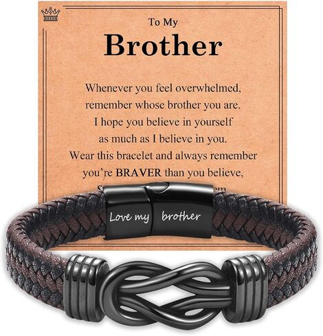 Infinity Knot Bracelet Engraved Leather Bracelet Gifts for Son Grandson Nephew Brother Dad Husband, Easter Graduation Christmas Valentines Fathers Day Birthday Gifts for Boys Men Teens Him in Saudi Arabia