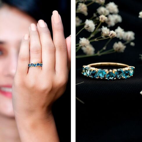 Natural London Blue Topaz Heart Eternity Band for Women, 4 mm Heart Shape Blue Topaz Ring, Aaa Quality - Ready To Gift in Saudi Arabia