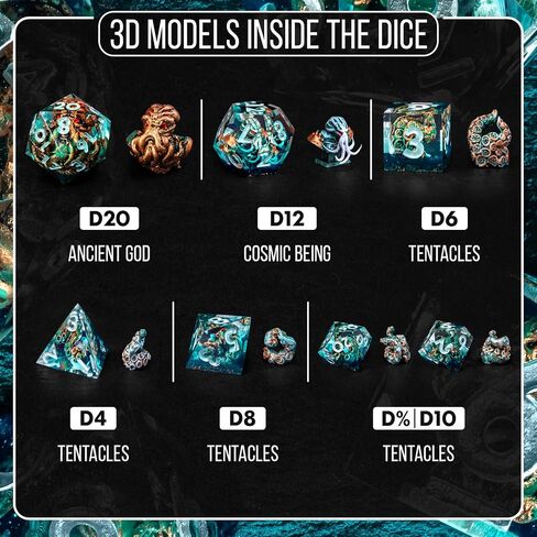 Dice Set and Dice Box– Dark Necromancer Polyhedral Dice with 3D Miniatures Inside. Sharp Edge Resin DND Dice Set with Undead Army. in Kuwait