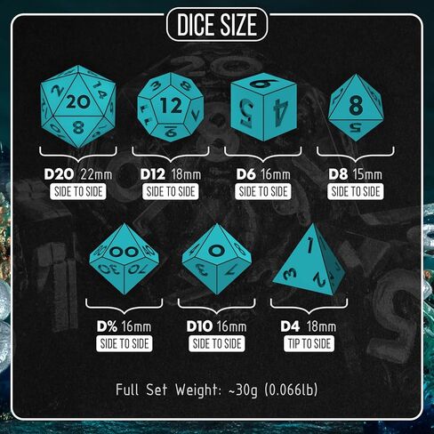 Dice Set and Dice Box– Dark Necromancer Polyhedral Dice with 3D Miniatures Inside. Sharp Edge Resin DND Dice Set with Undead Army. in Kuwait