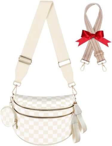 Bum Bags for Women Checkered Crossbody Bag with Removable Wallets Large Nylon Belt Purse Fanny Packs, Bonus with a Extra Strap in Kuwait