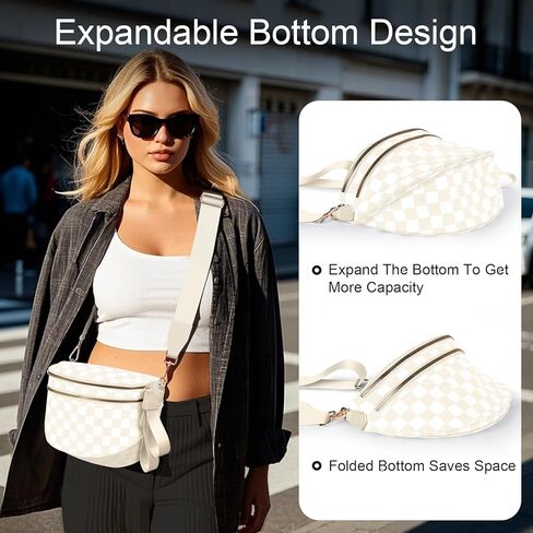 Bum Bags for Women Checkered Crossbody Bag with Removable Wallets Large Nylon Belt Purse Fanny Packs, Bonus with a Extra Strap in Kuwait