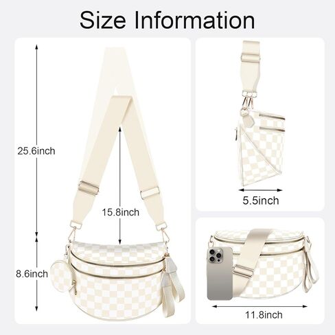 Bum Bags for Women Checkered Crossbody Bag with Removable Wallets Large Nylon Belt Purse Fanny Packs, Bonus with a Extra Strap in Kuwait