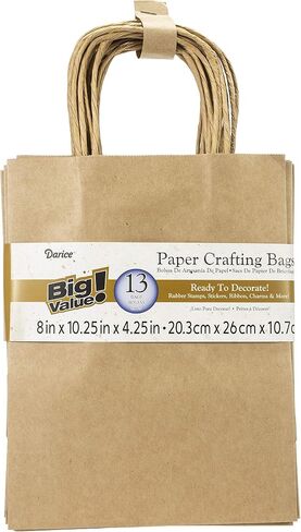 Darice BAG100-100 Value Pack Kraft Bags 8"X10.25"X4.25" 13/Pkg-Natural in Saudi Arabia