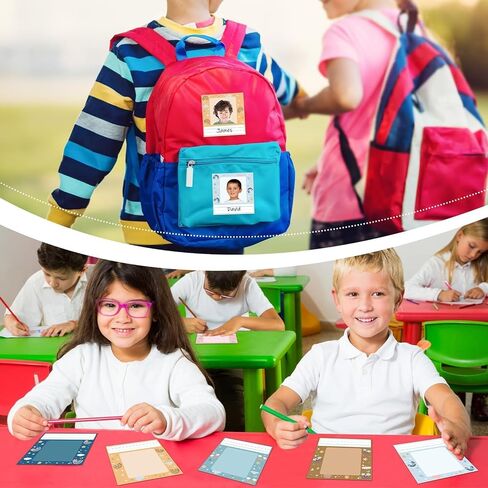 48pcs أطفال أسماء صور للمكتب للأطفال الخضراء اسم الملصقات الملصقات مع الصور الفوتوغرافية ذات النشرة ذاتية اللوحة للعودة إلى مستلزمات الطالب المدرسية زخرفة الفصول الدراسية in Kuwait