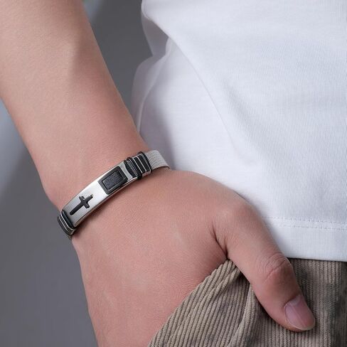 2025 سوار رجالي نهائي ، أساور أسود للرجال ، أنيقة شبكية شبكية شبكية من الفولاذ المقاوم للصدأ الأنيق in Kuwait