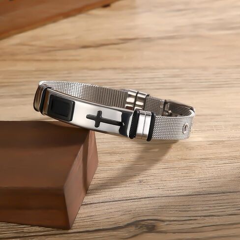 2025 سوار رجالي نهائي ، أساور أسود للرجال ، أنيقة شبكية شبكية شبكية من الفولاذ المقاوم للصدأ الأنيق in Kuwait