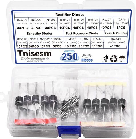 Tnisesm 20Values Diodes Kit 1N4001 1N4002 1N4003 1N4004 1N4005 1N4006 1N4007 1N4148 1N5404 1N5406 1N5408 RL207 UF4007 FR107 FR207 1N5817 1N5819 1N5822 15SQ045 10A10 Rectifier Schottky Diode Assortment in Saudi Arabia