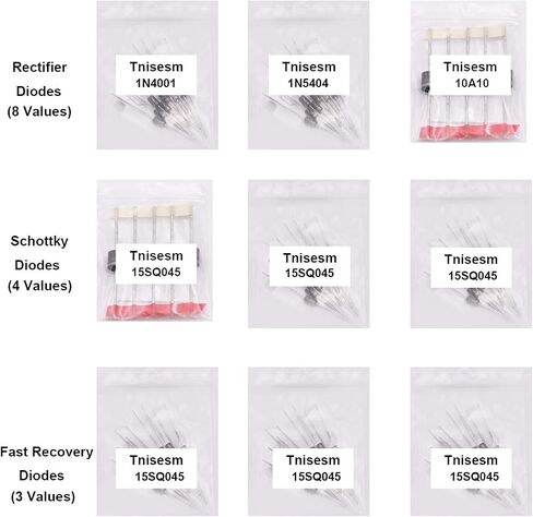 Tnisesm 20Values Diodes Kit 1N4001 1N4002 1N4003 1N4004 1N4005 1N4006 1N4007 1N4148 1N5404 1N5406 1N5408 RL207 UF4007 FR107 FR207 1N5817 1N5819 1N5822 15SQ045 10A10 Rectifier Schottky Diode Assortment in Saudi Arabia