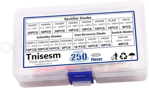 Tnisesm 20Values Diodes Kit 1N4001 1N4002 1N4003 1N4004 1N4005 1N4006 1N4007 1N4148 1N5404 1N5406 1N5408 RL207 UF4007 FR107 FR207 1N5817 1N5819 1N5822 15SQ045 10A10 Rectifier Schottky Diode Assortment in Saudi Arabia