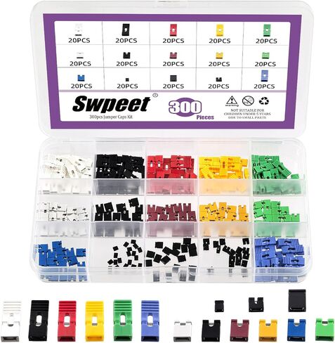 Swpeet 300Pcs 2.54mm/2.0mm/1.27mm Mixed Jumper Caps Kit, Open/Closed/Long-Handle Top Jumpers Caps, Standard Circuit Board Shunts Short Circuit Connection Pin Blocks, Motherboard Jumper for PCB PC DVD in Saudi Arabia