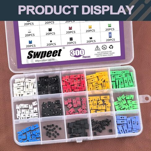 Swpeet 300Pcs 2.54mm/2.0mm/1.27mm Mixed Jumper Caps Kit, Open/Closed/Long-Handle Top Jumpers Caps, Standard Circuit Board Shunts Short Circuit Connection Pin Blocks, Motherboard Jumper for PCB PC DVD in Saudi Arabia