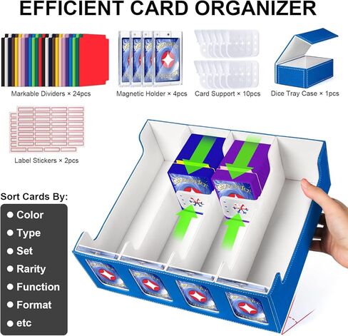 مربع تخزين بطاقات تداول Geaoffice لـ 3200+ بطاقة مع Windows ، مربع تخزين بطاقات MTG متميز مع مؤيدي البطاقات ومقسم ، صندوق تخزين البطاقات لـ TCG ، لعبة Magic ، بطاقة رياضية ، أسود/أزرق in Kuwait