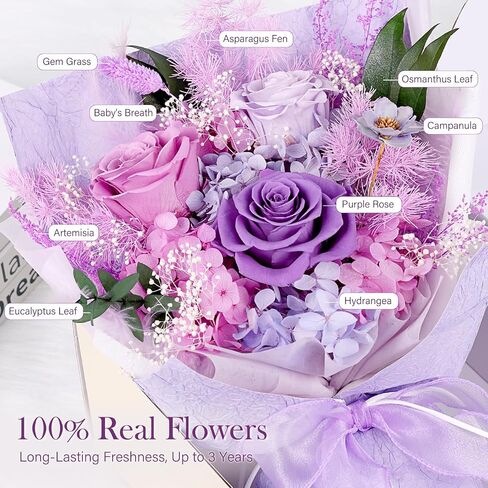 Preserved Flowers Bouquet 4 Roses - Pink Roses & Flowers for Delivery, Long-Lasting Real Roses Forever, Eternal Roses Bouquet for Mothers, Mom, Wife Anniversary Birthday Gifts for Women in Saudi Arabia