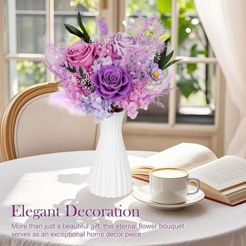 Preserved Flowers Bouquet 4 Roses - Pink Roses & Flowers for Delivery, Long-Lasting Real Roses Forever, Eternal Roses Bouquet for Mothers, Mom, Wife Anniversary Birthday Gifts for Women in Saudi Arabia