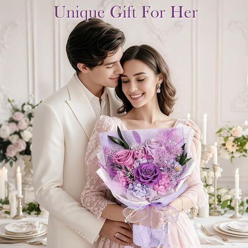 Preserved Flowers Bouquet 4 Roses - Pink Roses & Flowers for Delivery, Long-Lasting Real Roses Forever, Eternal Roses Bouquet for Mothers, Mom, Wife Anniversary Birthday Gifts for Women in Saudi Arabia