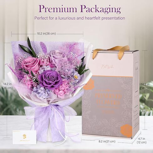 Preserved Flowers Bouquet 4 Roses - Pink Roses & Flowers for Delivery, Long-Lasting Real Roses Forever, Eternal Roses Bouquet for Mothers, Mom, Wife Anniversary Birthday Gifts for Women in Saudi Arabia