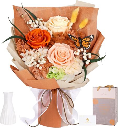 Preserved Flowers Bouquet 4 Roses - Pink Roses & Flowers for Delivery, Long-Lasting Real Roses Forever, Eternal Roses Bouquet for Mothers, Mom, Wife Anniversary Birthday Gifts for Women in Saudi Arabia